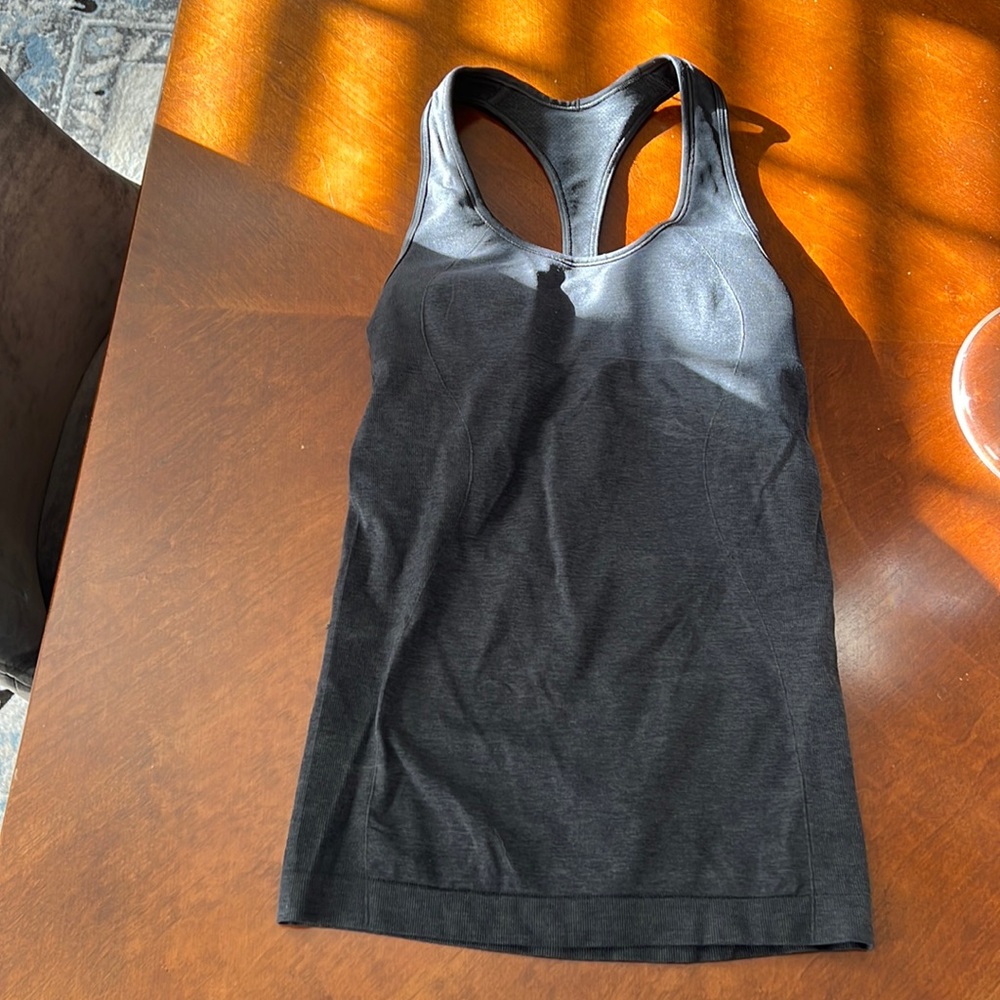 Grey/ black lululemon racer back tank top, size 4!